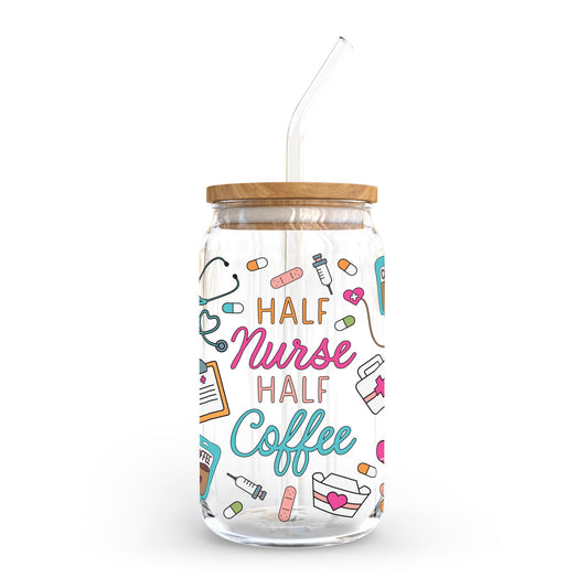 16oz Cold Brew Glass-Half Nurse Half Coffee