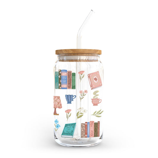 16oz Cold Brew Glass-Pretty Little Chapters Pattern -0