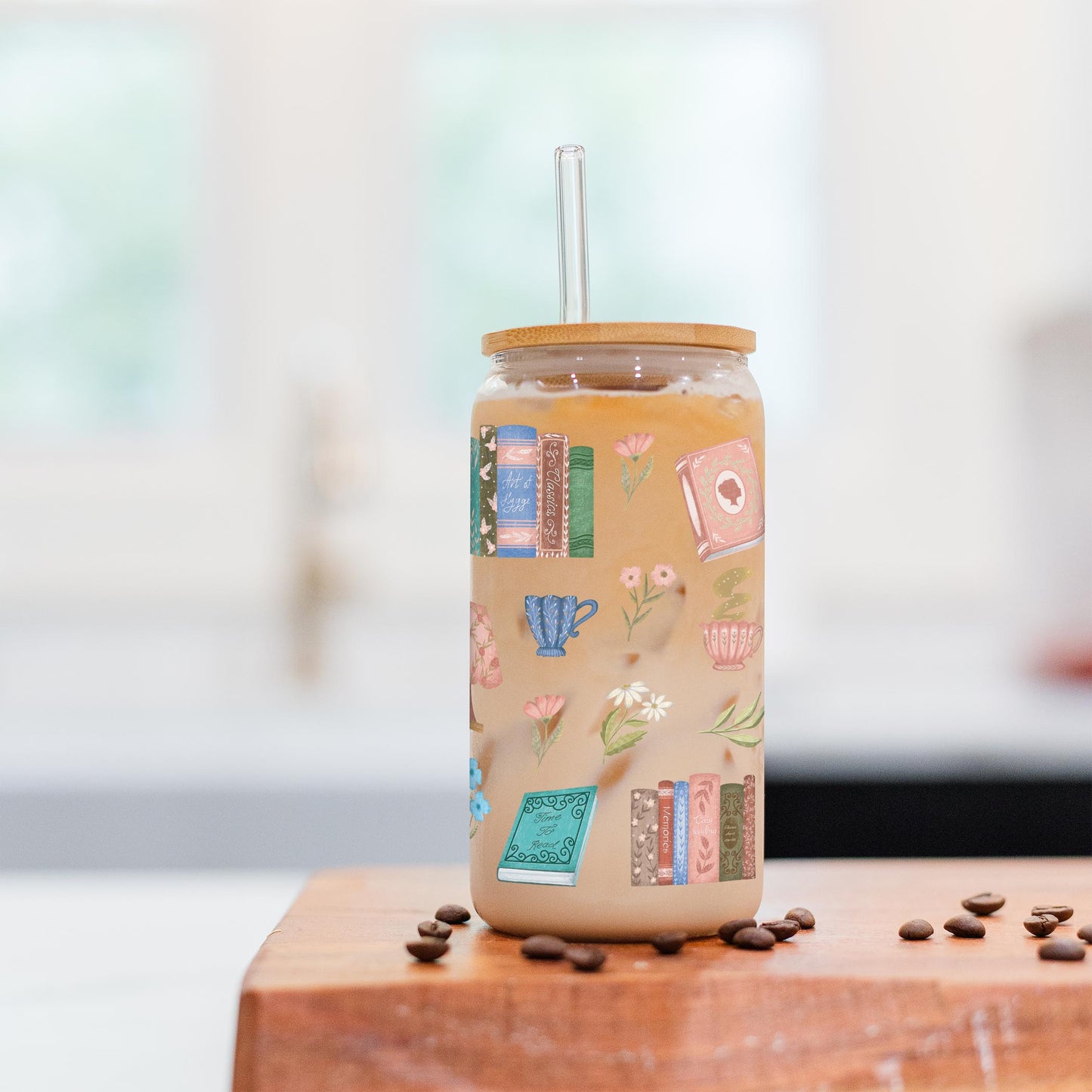 16oz Cold Brew Glass-Pretty Little Chapters Pattern -5