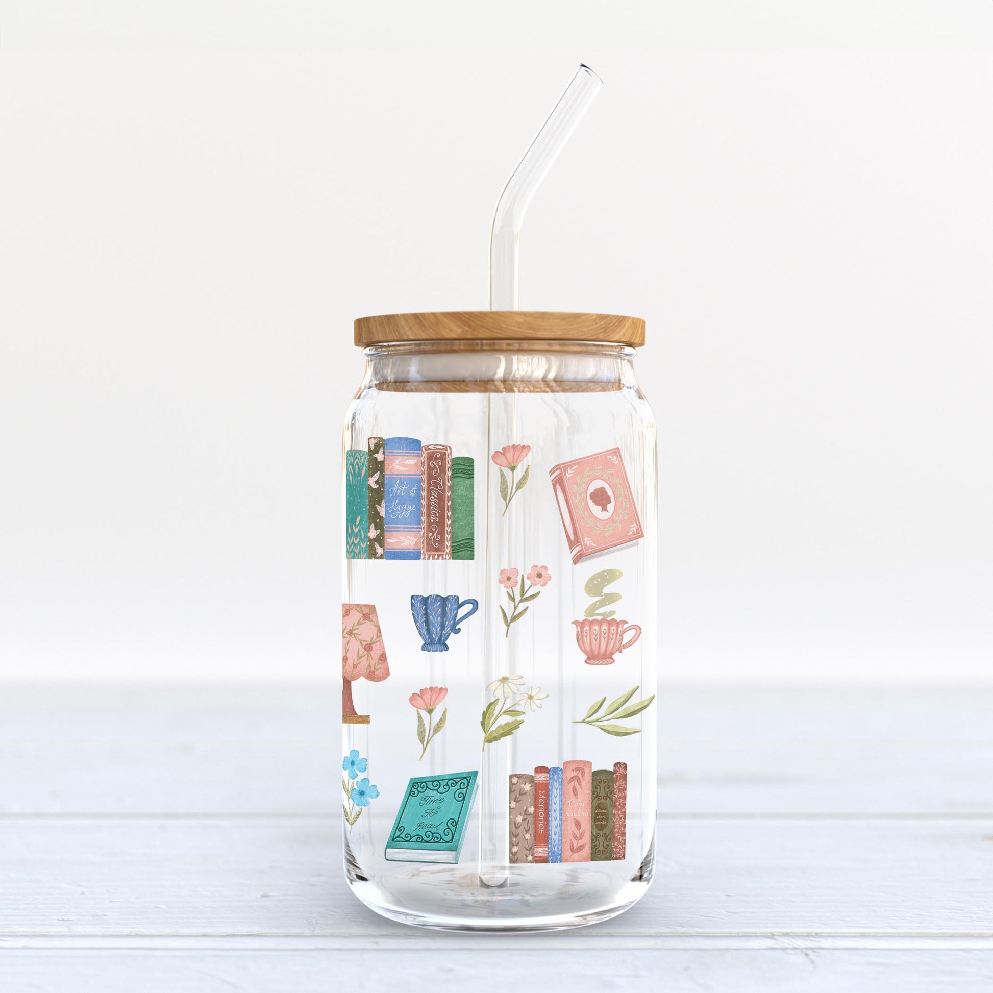 16oz Cold Brew Glass-Pretty Little Chapters Pattern -6