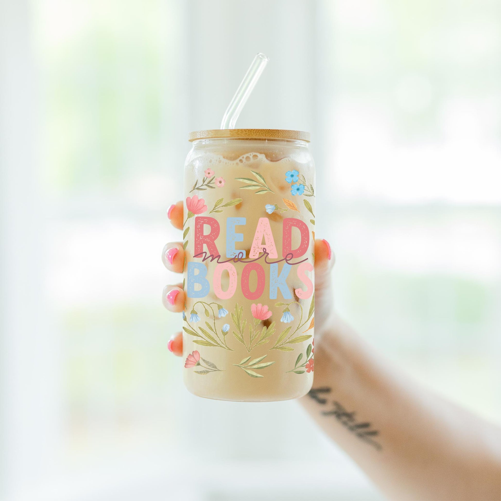 16oz Cold Brew Glass-Pretty Little Chapters Read More Books -7
