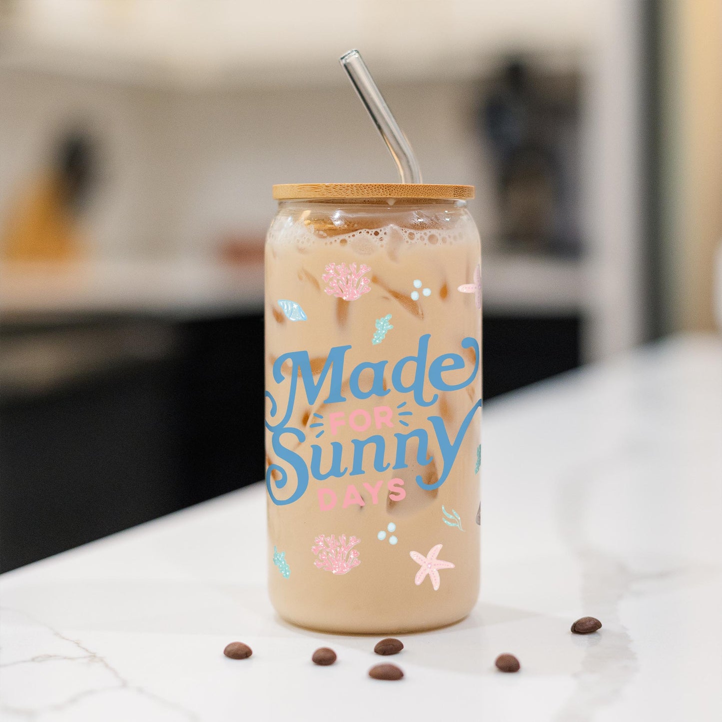 16oz Cold Brew Glass-Coastal Sea Turtles Sunny Days