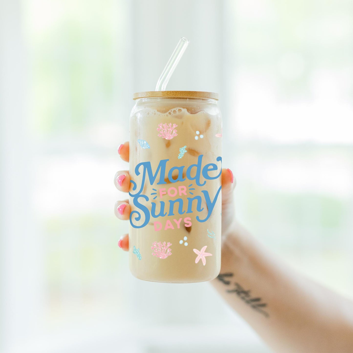 16oz Cold Brew Glass-Coastal Sea Turtles Sunny Days