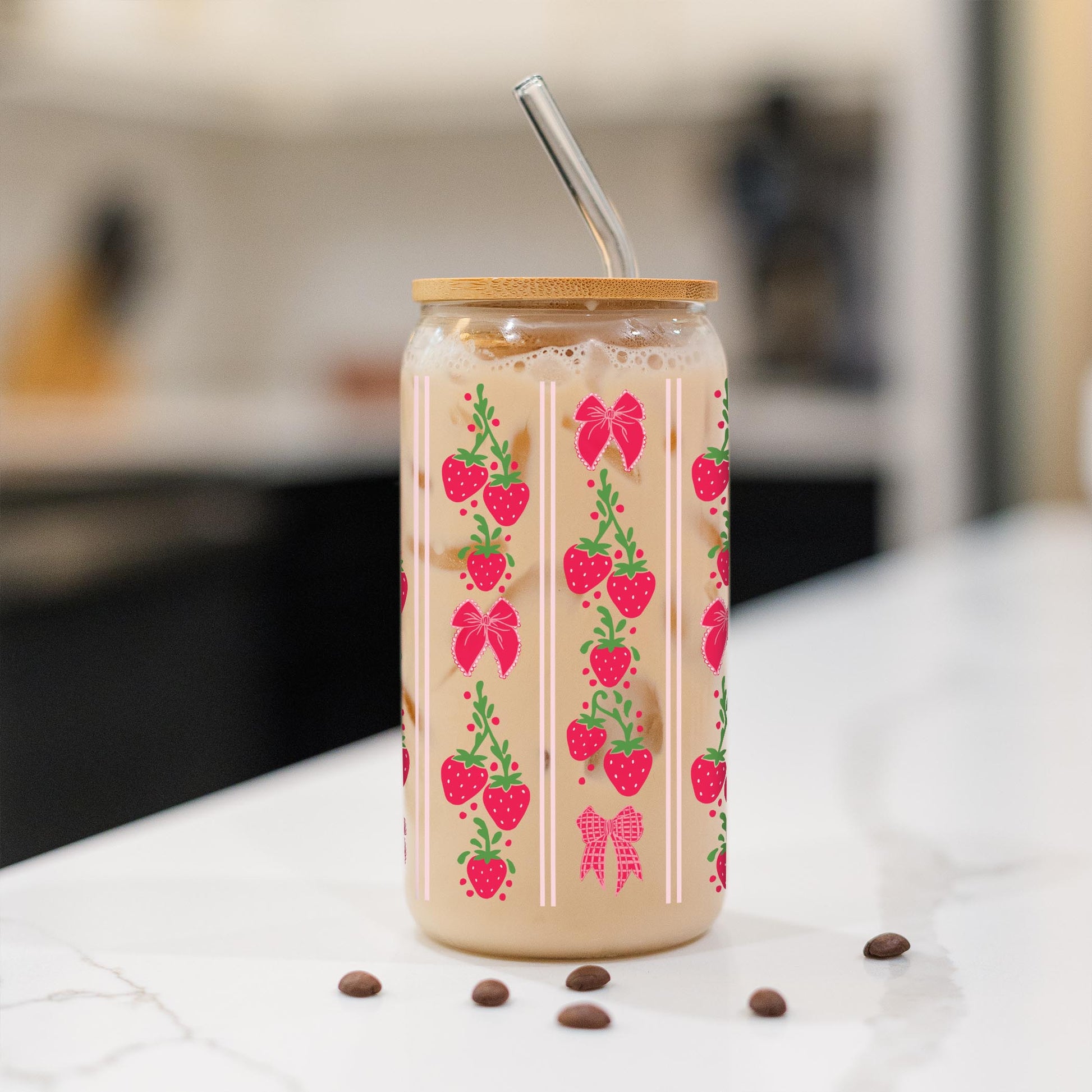 16oz Cold Brew Glass-Strawberry Parlor -1