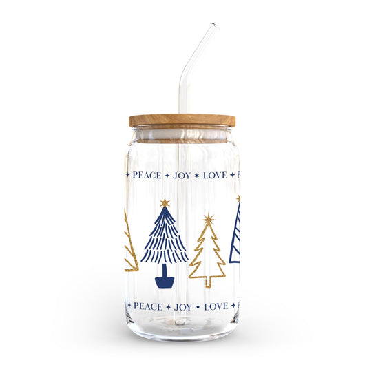 16oz Cold Brew Glass-Noir Christmas Peace Joy Love Trees -0