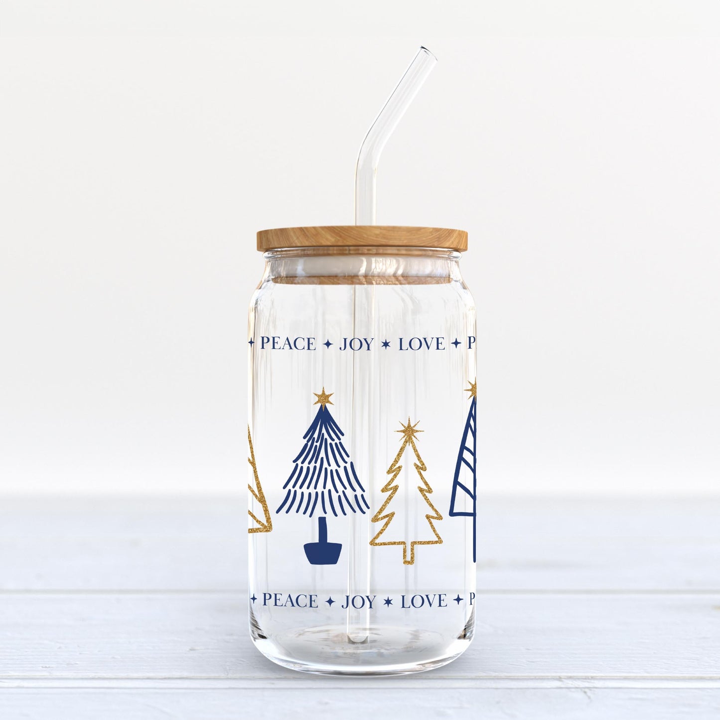 16oz Cold Brew Glass-Noir Christmas Peace Joy Love Trees -6