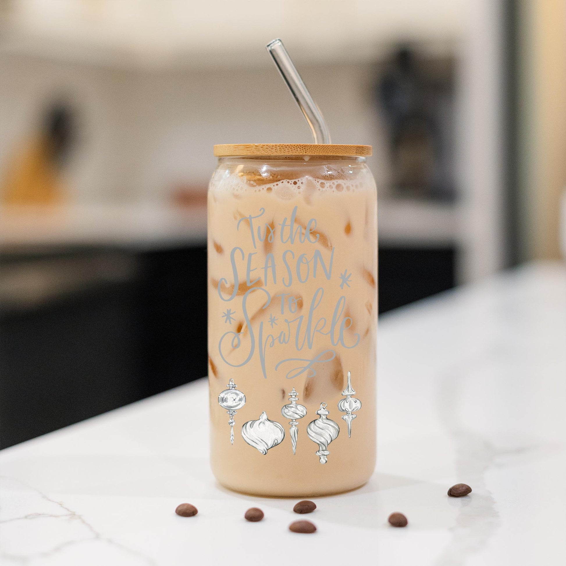 16oz Cold Brew Glass-Holiday Tidings Season To Sparkle -1