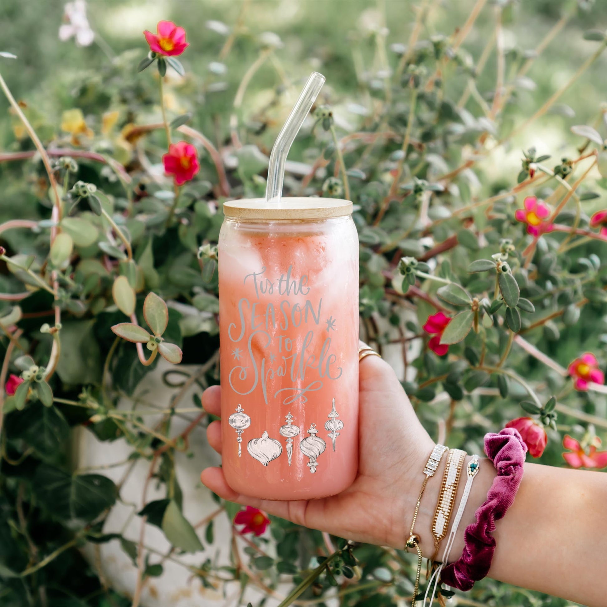 16oz Cold Brew Glass-Holiday Tidings Season To Sparkle -4