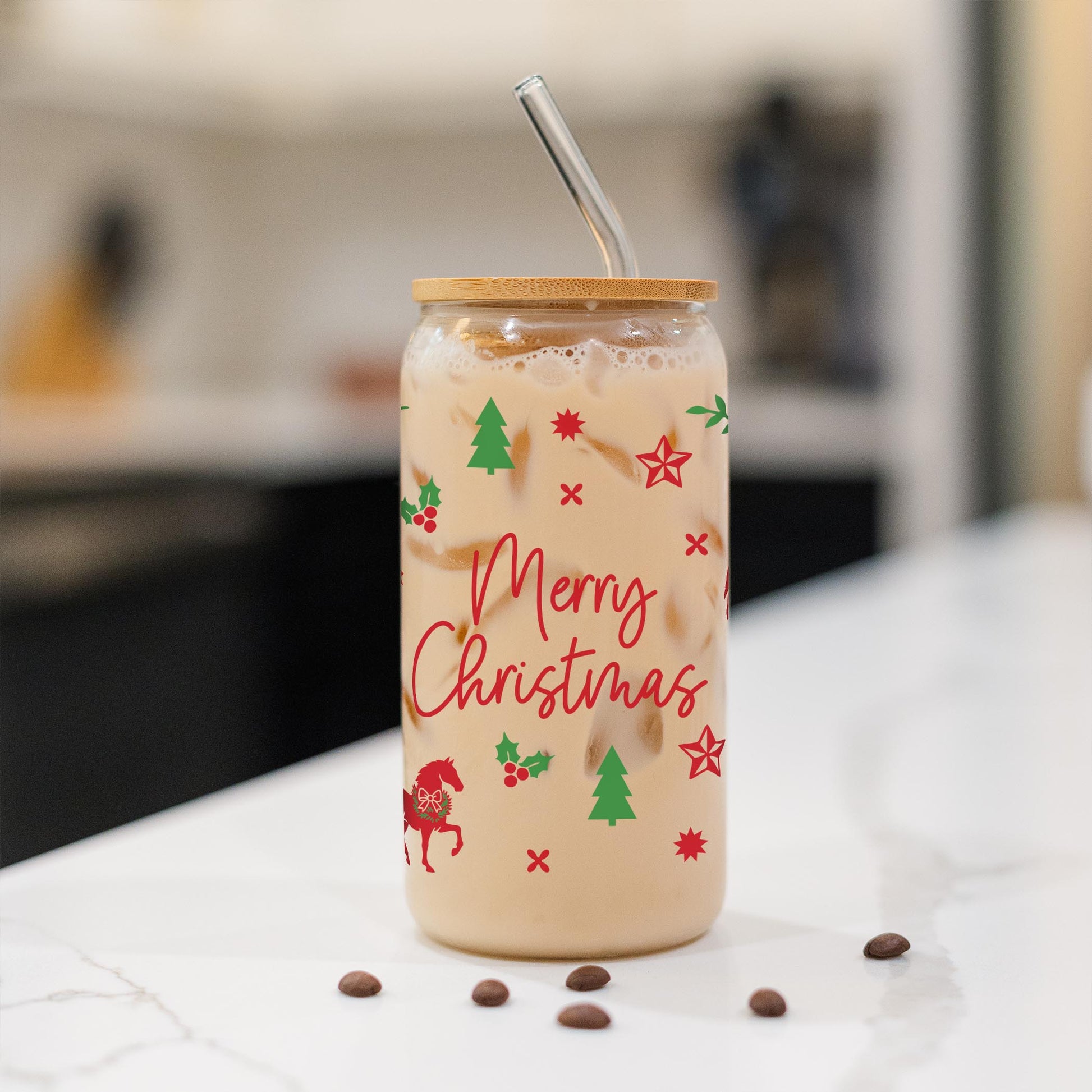 16oz Cold Brew Glass-Western Christmas -1