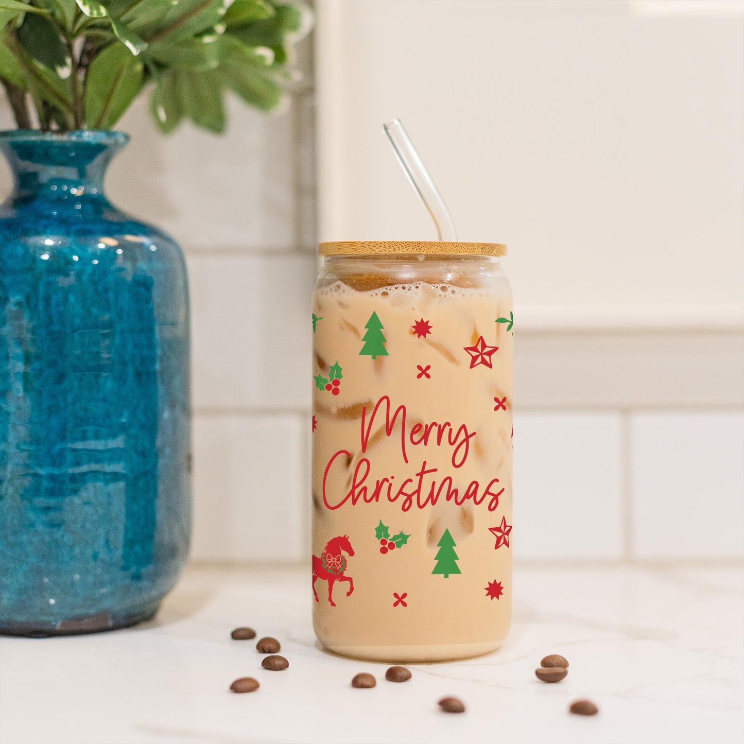 16oz Cold Brew Glass-Western Christmas -3