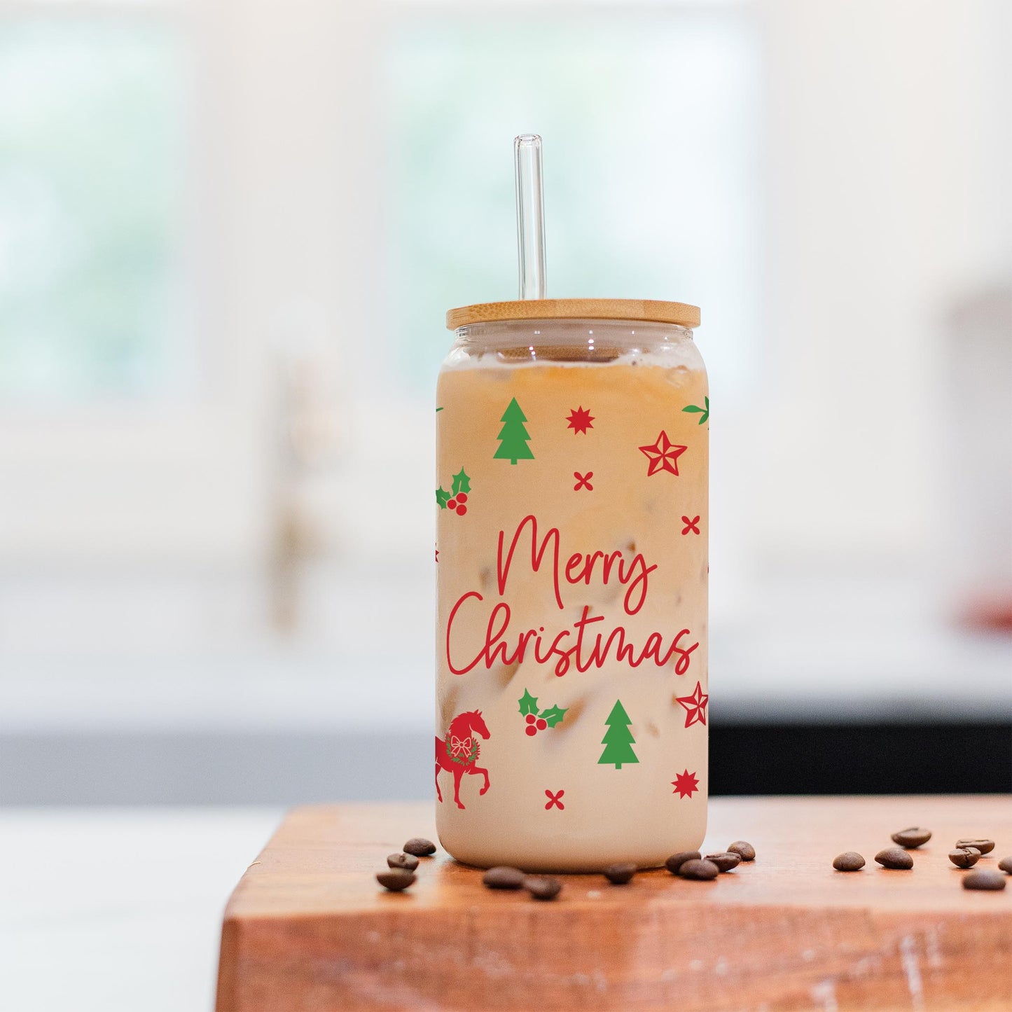 16oz Cold Brew Glass-Western Christmas -5