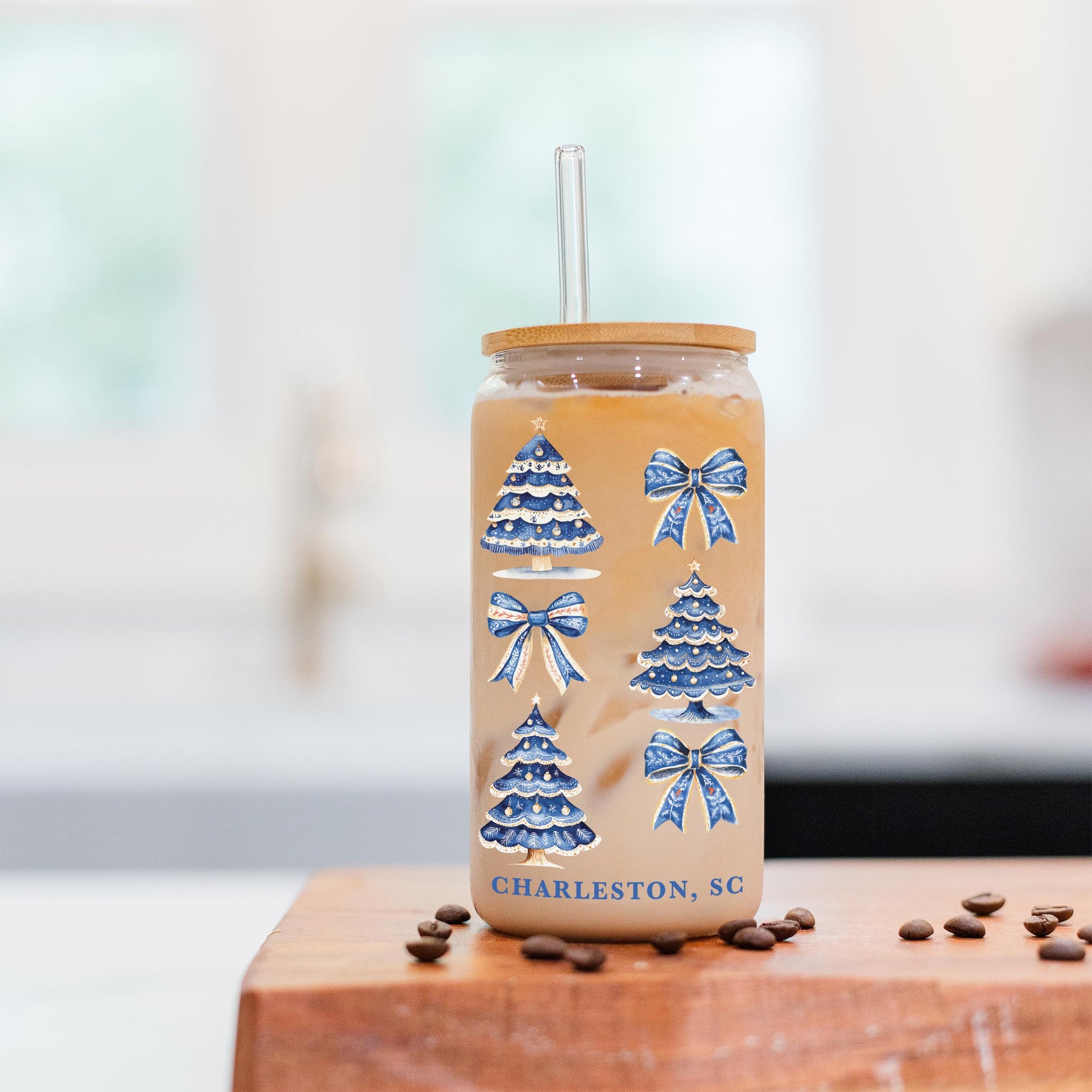 16oz Cold Brew Glass-Love+Local Blue Noel - A Grand Millennial Christmas -2