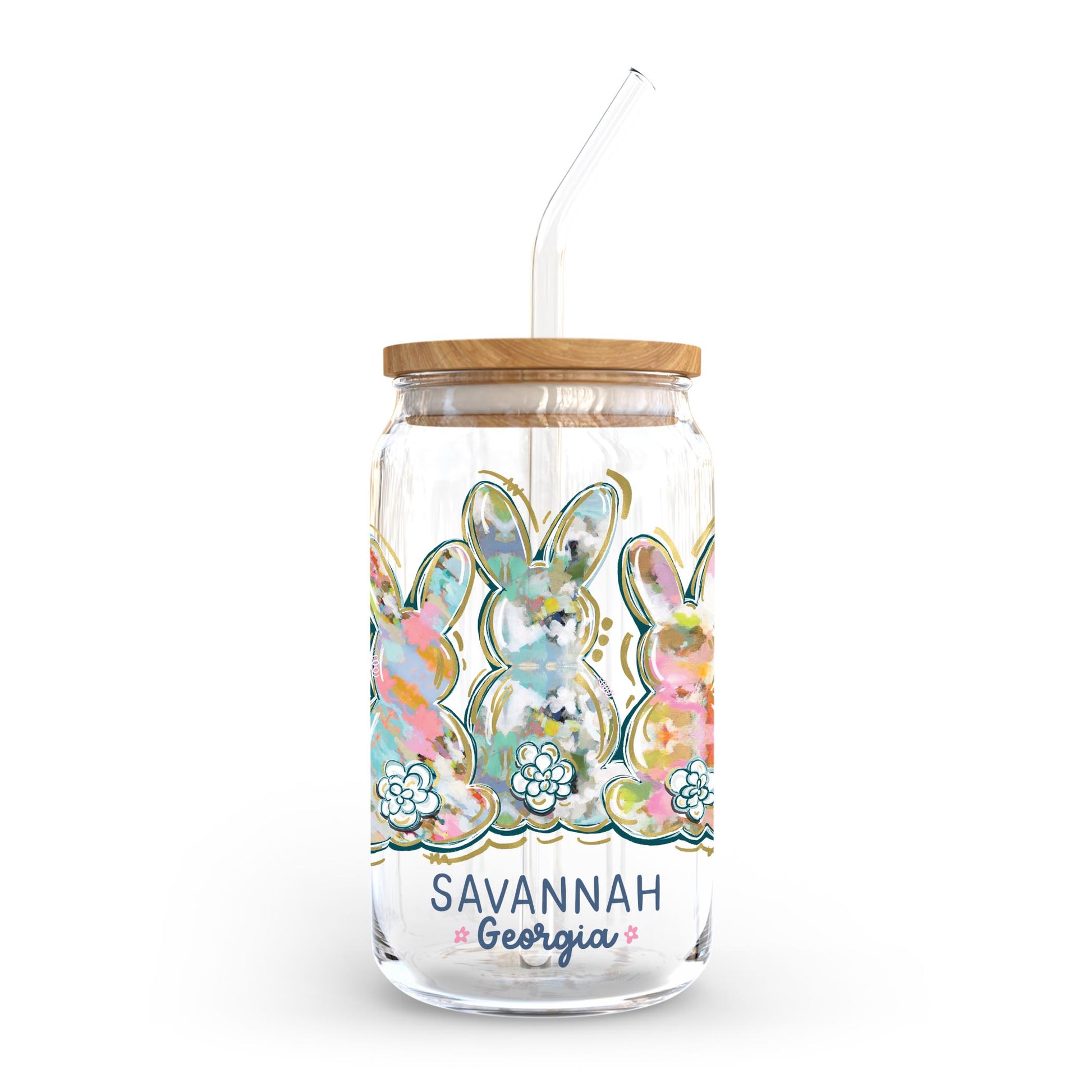16oz Cold Brew Glass-Love+Local Watercolor Easter Bunny Trio -0
