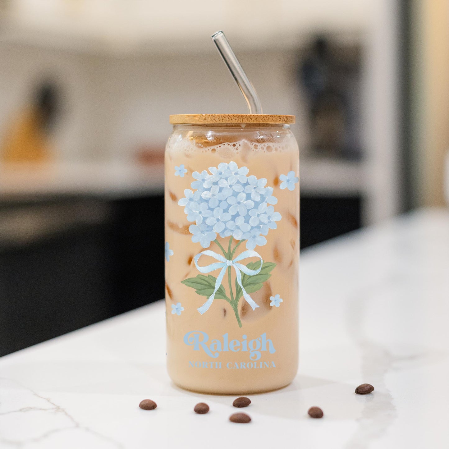16oz Cold Brew Glass-Love+Local Hydrangea Cottage -1