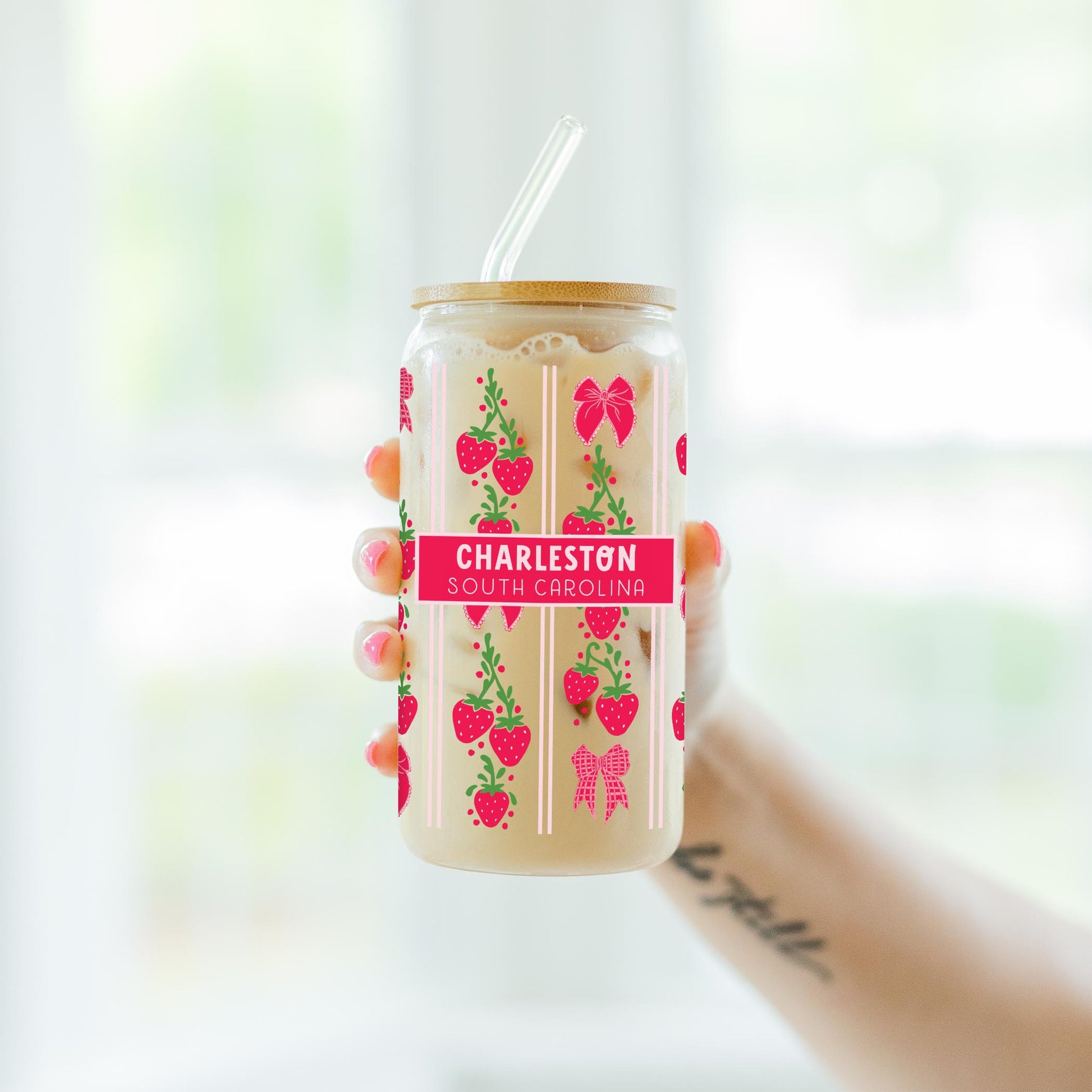 16oz Cold Brew Glass-Love+Local Strawberry Parlor -4