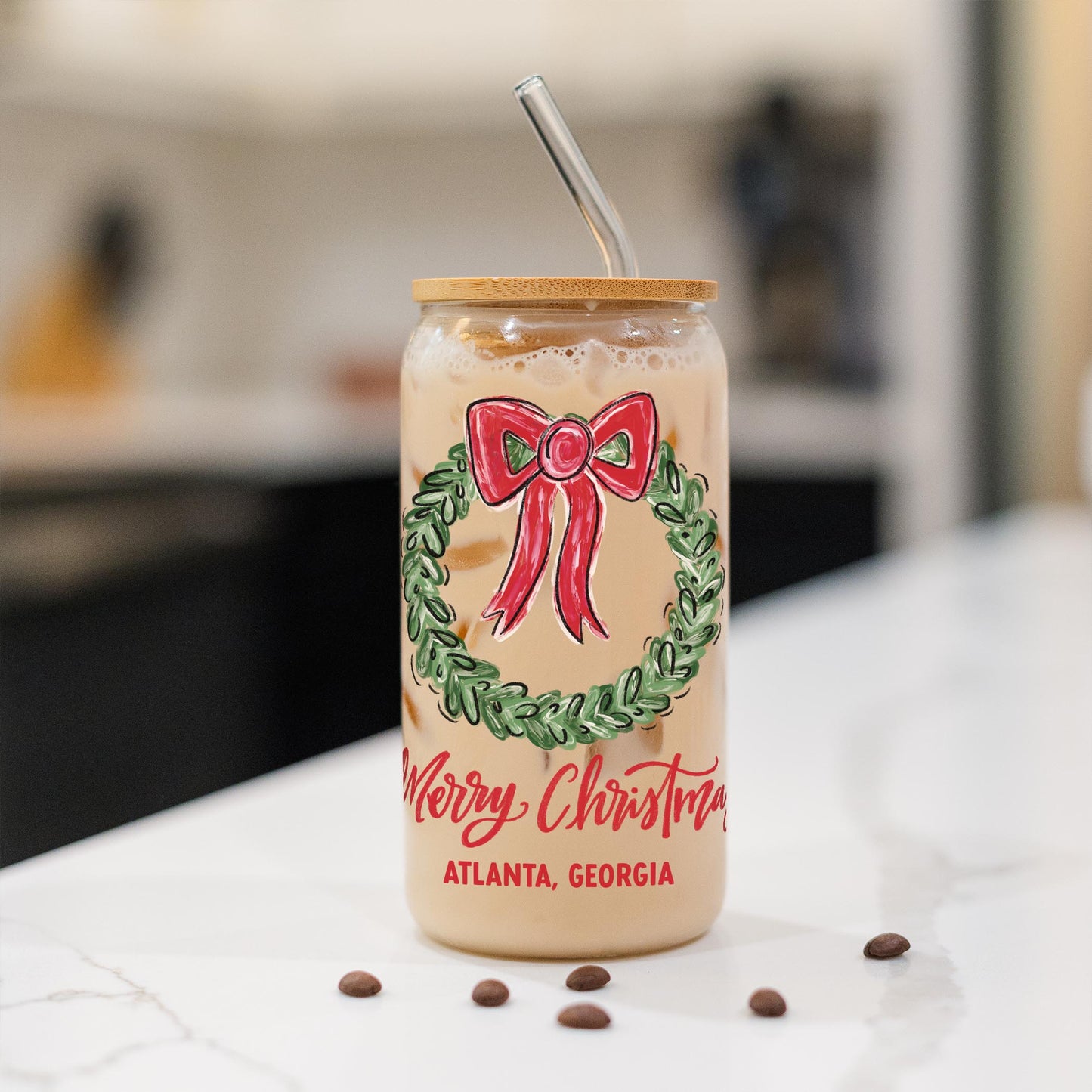 16oz Cold Brew Glass-Love+Local Make It Merry -1