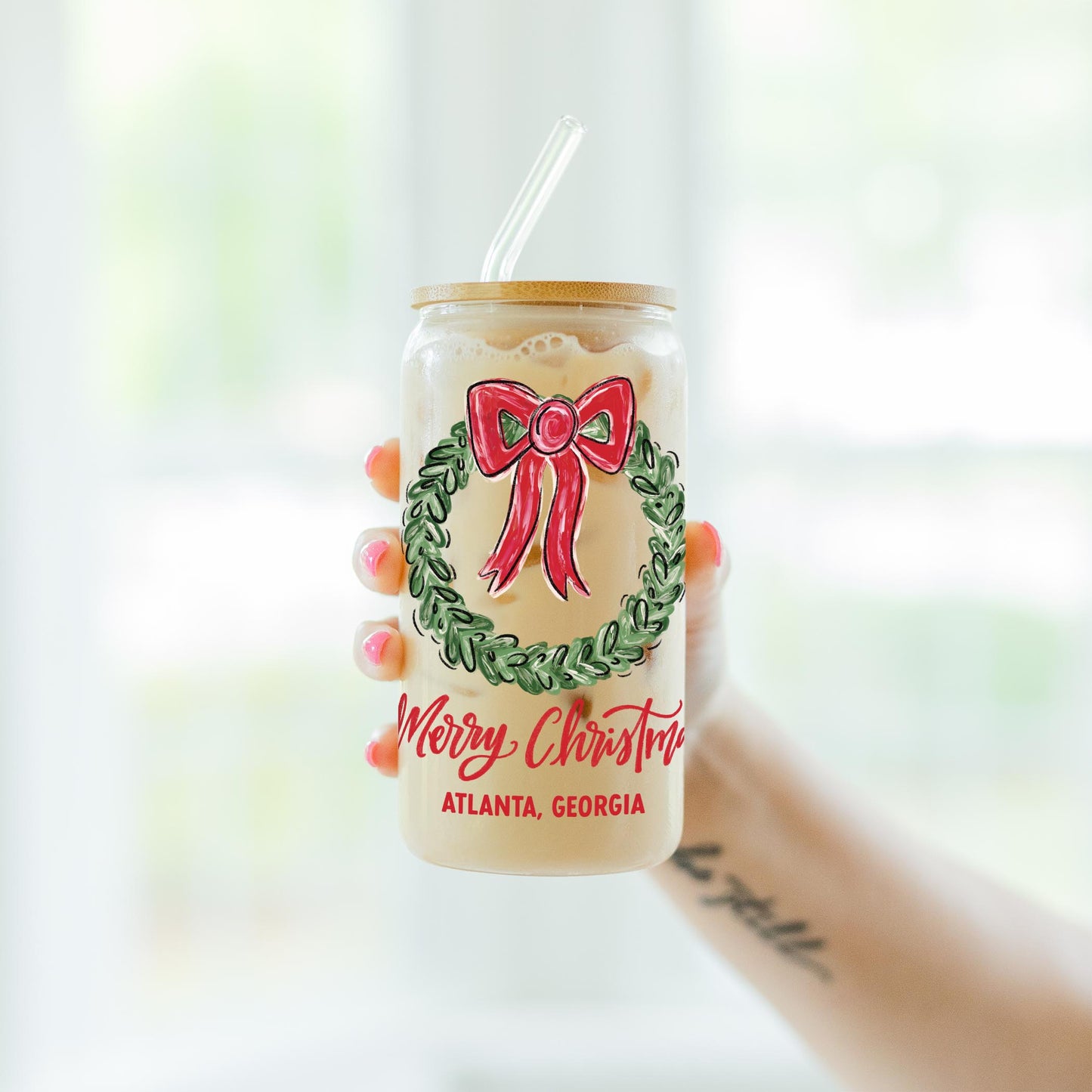 16oz Cold Brew Glass-Love+Local Make It Merry -4
