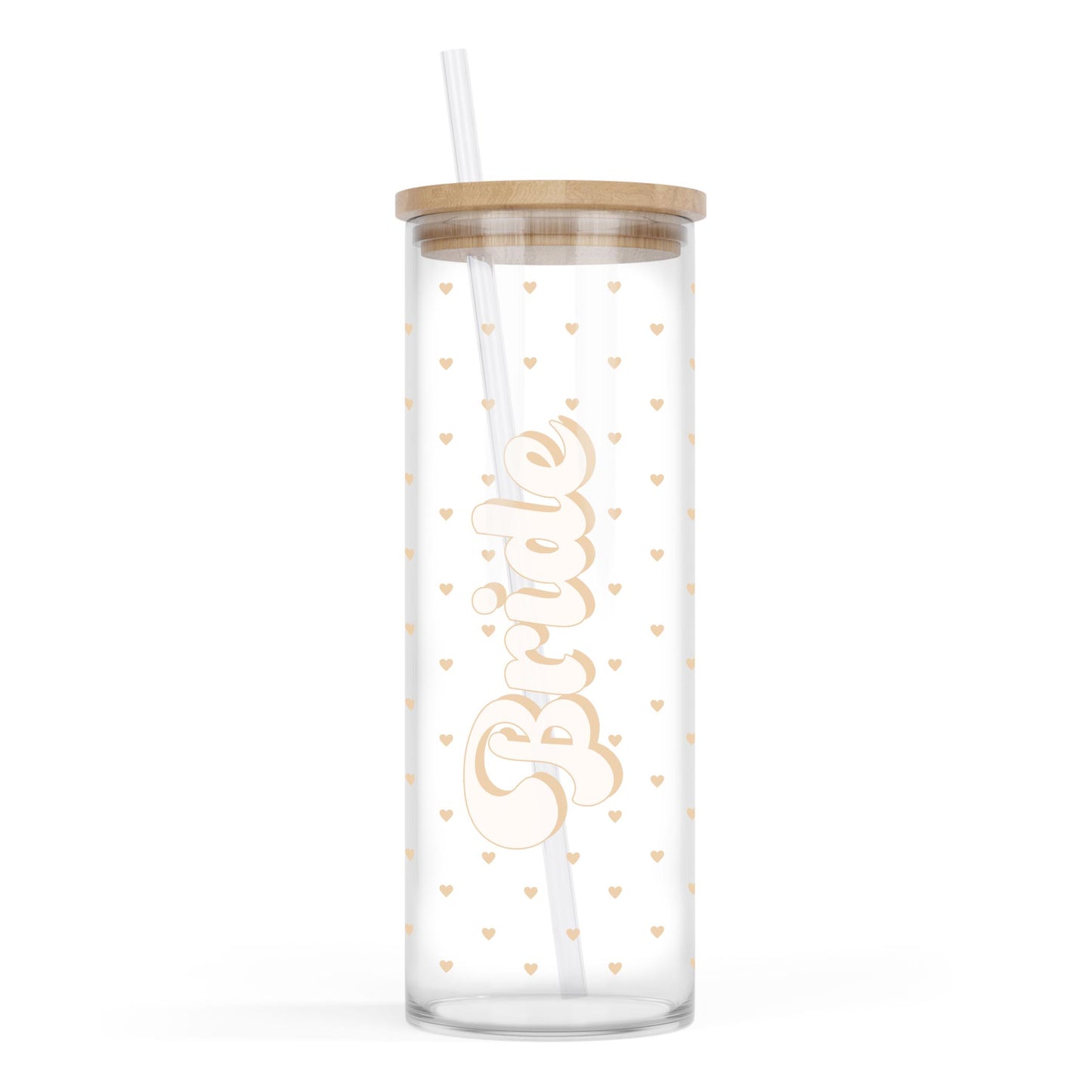 24oz Cold Brew Glass-Happily Ever After Bride Hearts -0