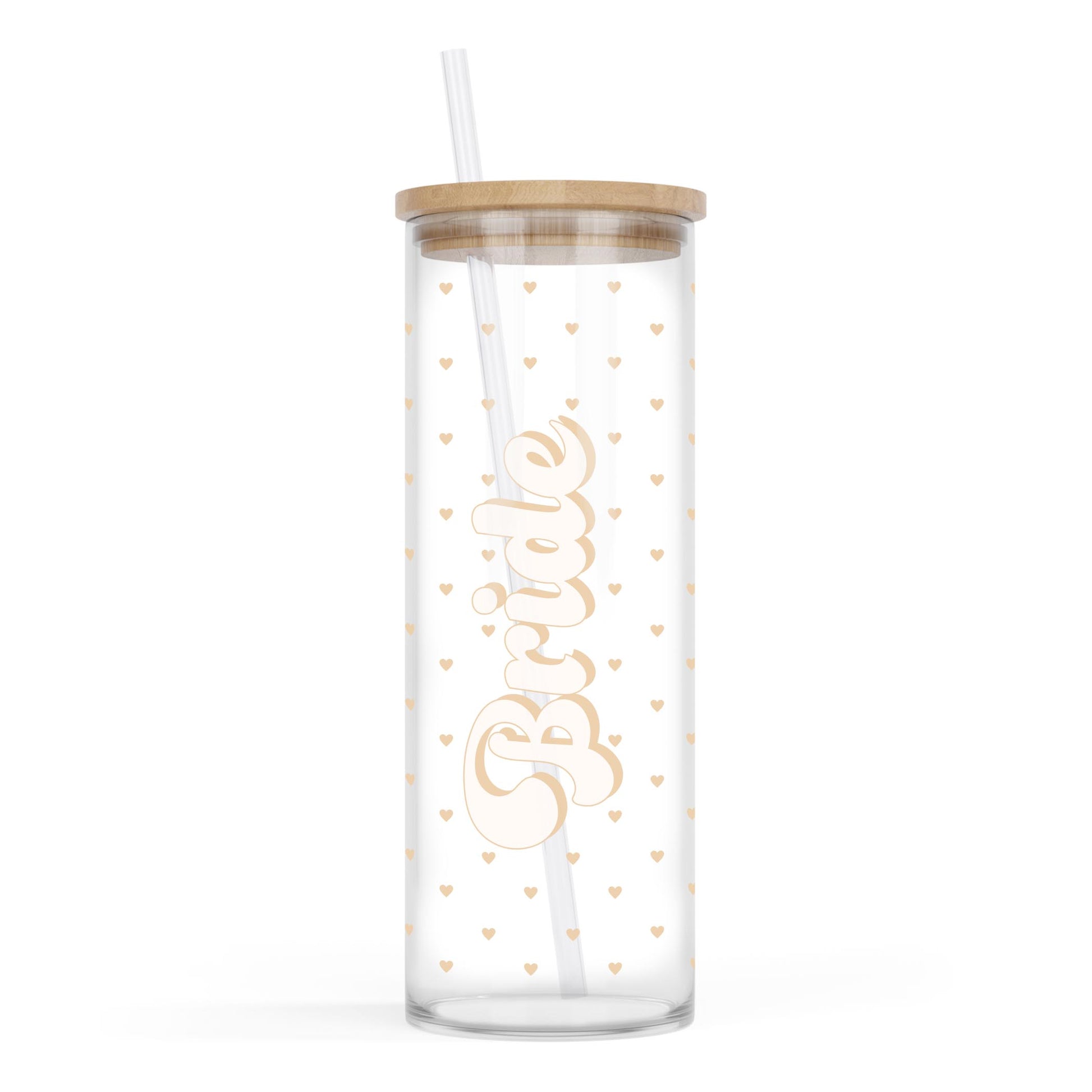 24oz Cold Brew Glass-Happily Ever After Bride Hearts -0