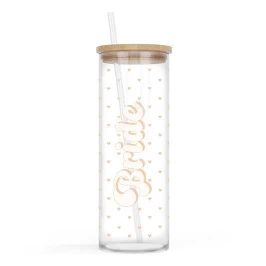 24oz Cold Brew Glass-Happily Ever After Bride Hearts -0