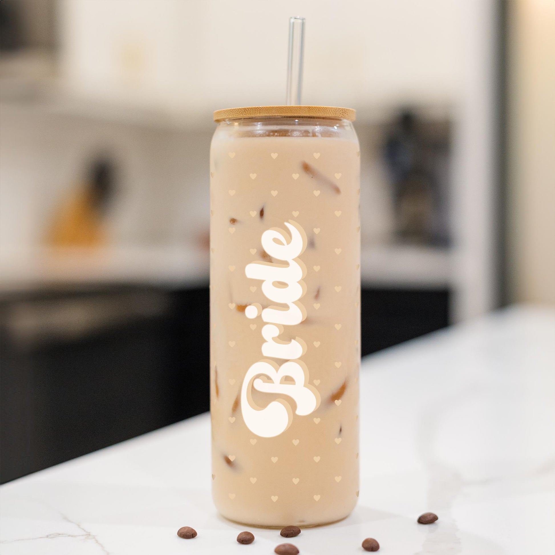 24oz Cold Brew Glass-Happily Ever After Bride Hearts -1