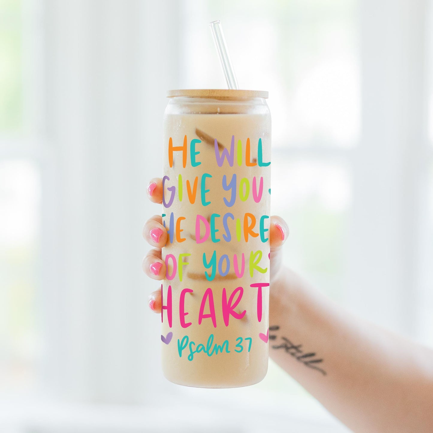 24oz Cold Brew Glass-Psalm 37 The Desires of Your Heart -3