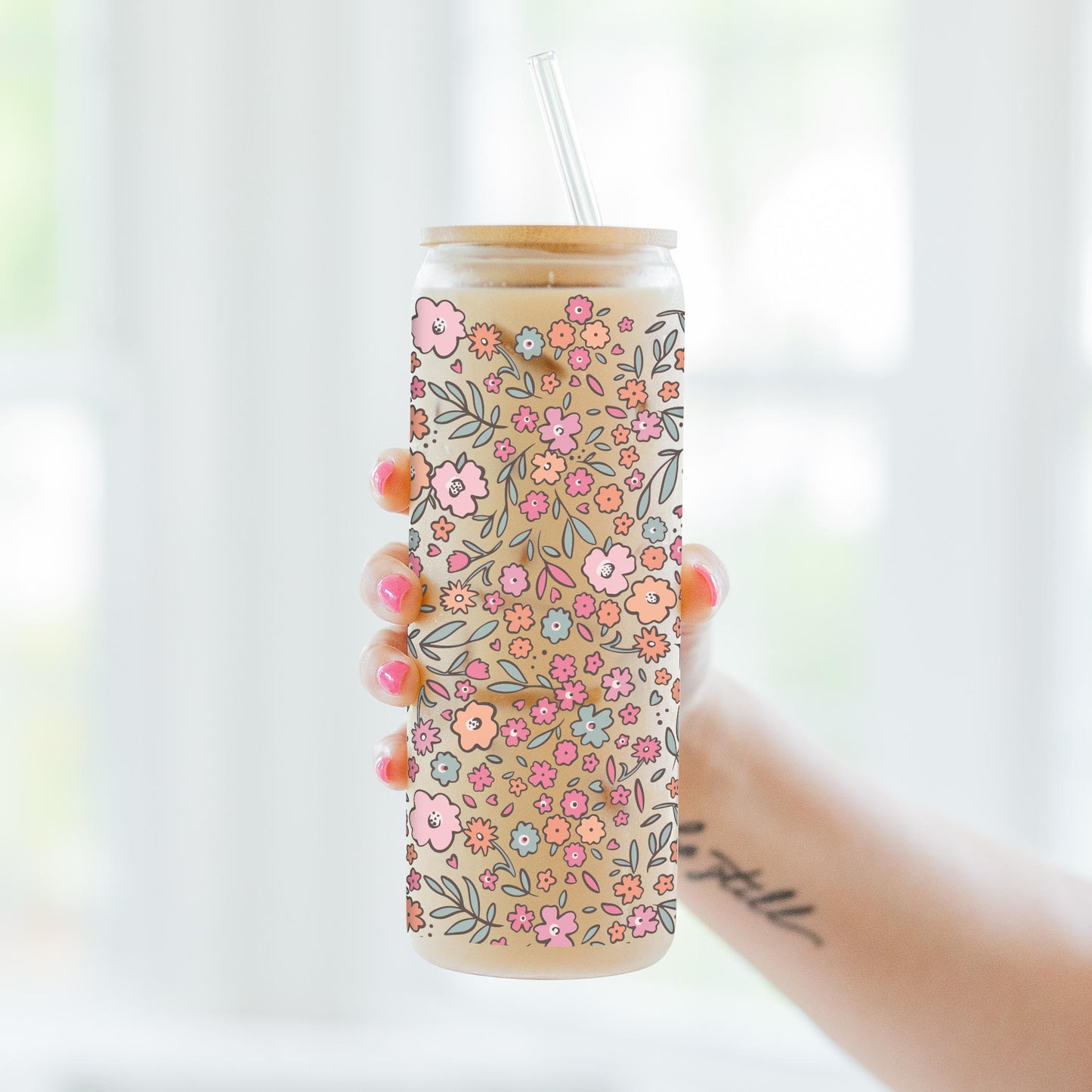 24oz Cold Brew Glass-Floral Pattern