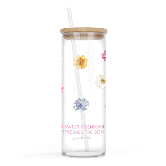24oz Cold Brew Glass-Fantasy Garden A Sweet Friendship -0