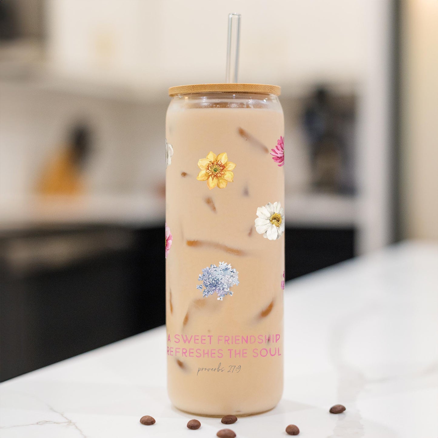24oz Cold Brew Glass-Fantasy Garden A Sweet Friendship -1