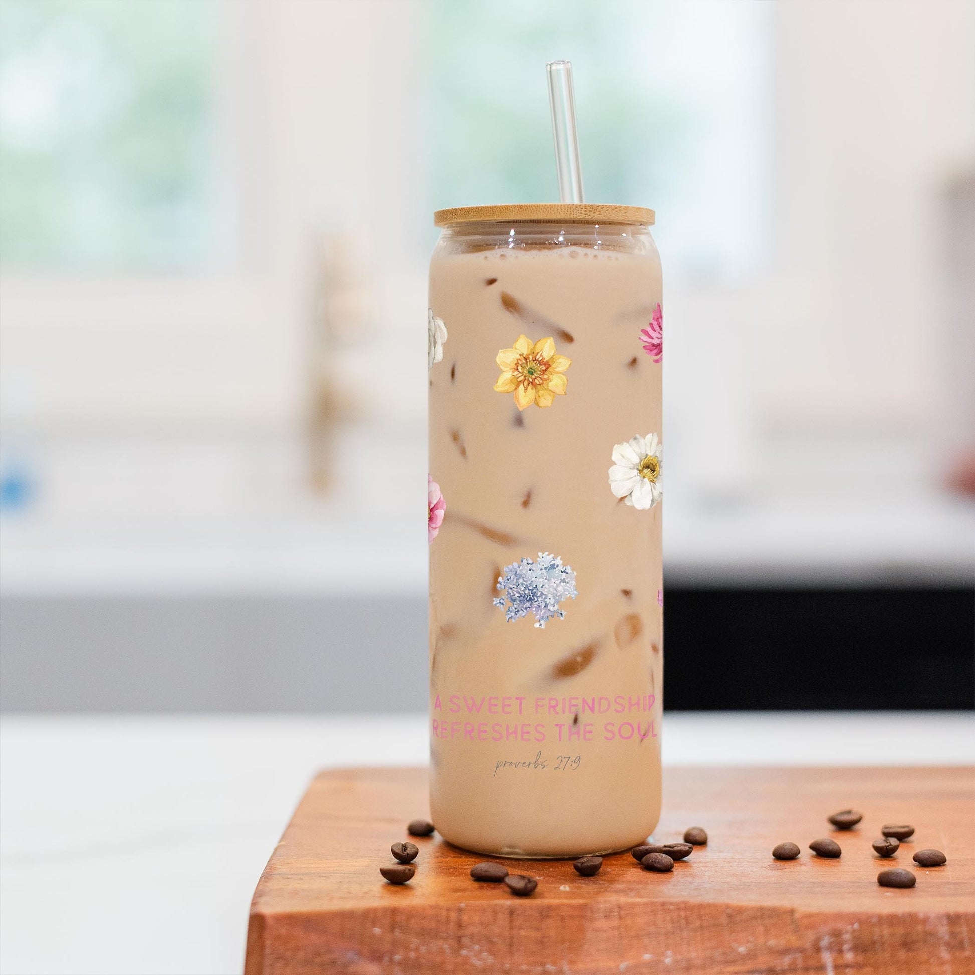 24oz Cold Brew Glass-Fantasy Garden A Sweet Friendship -2