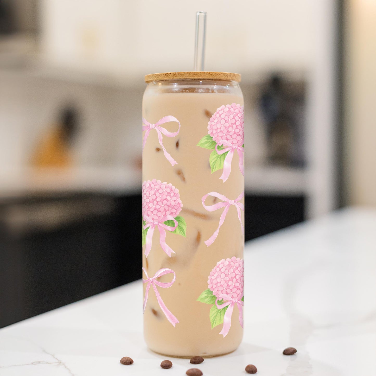 24oz Cold Brew Glass-Hydrangea Cottage -1