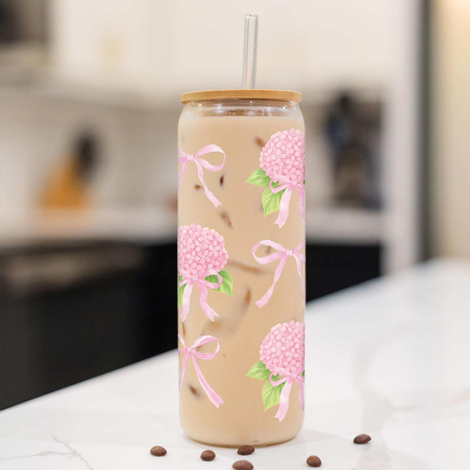 24oz Cold Brew Glass-Hydrangea Cottage -1