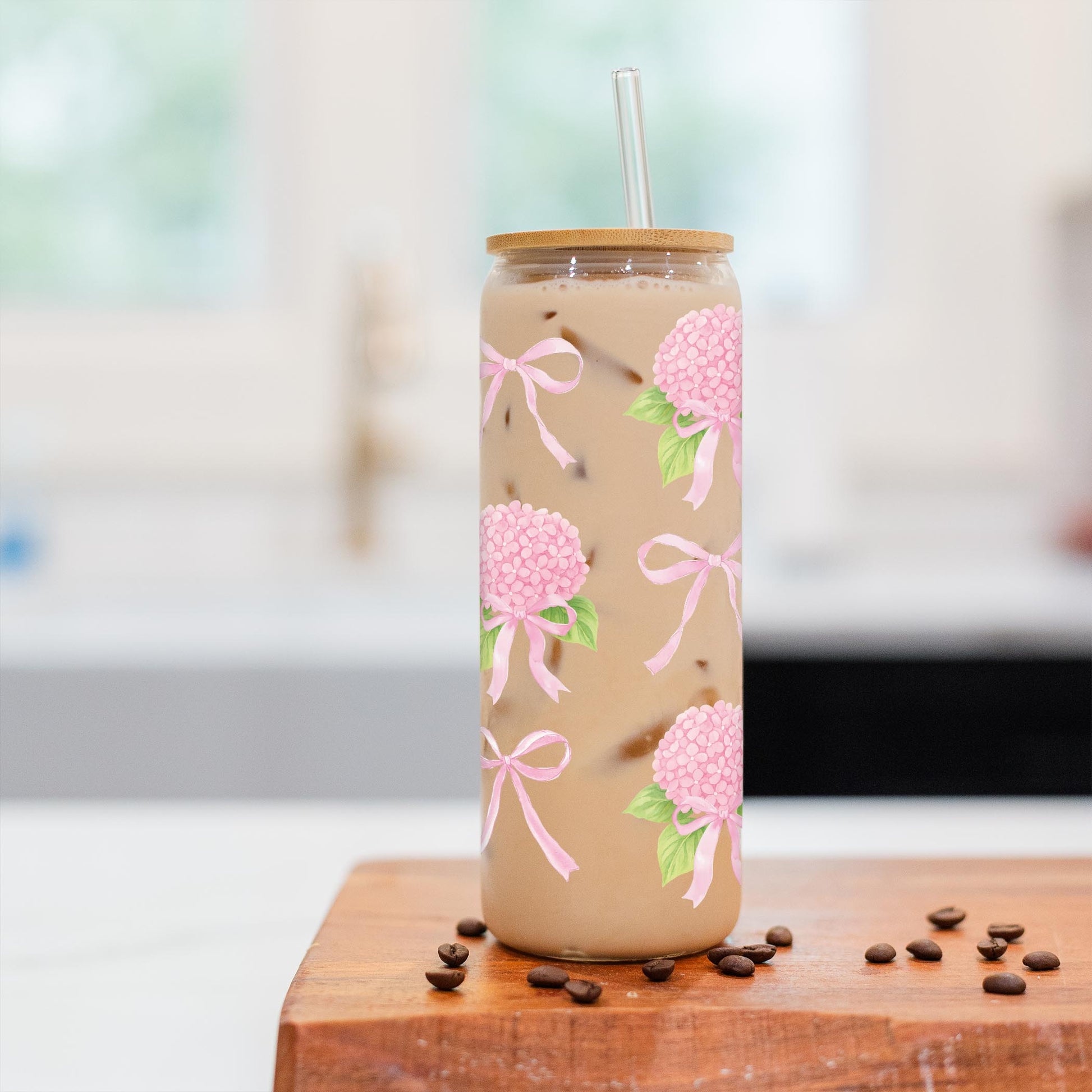 24oz Cold Brew Glass-Hydrangea Cottage -2