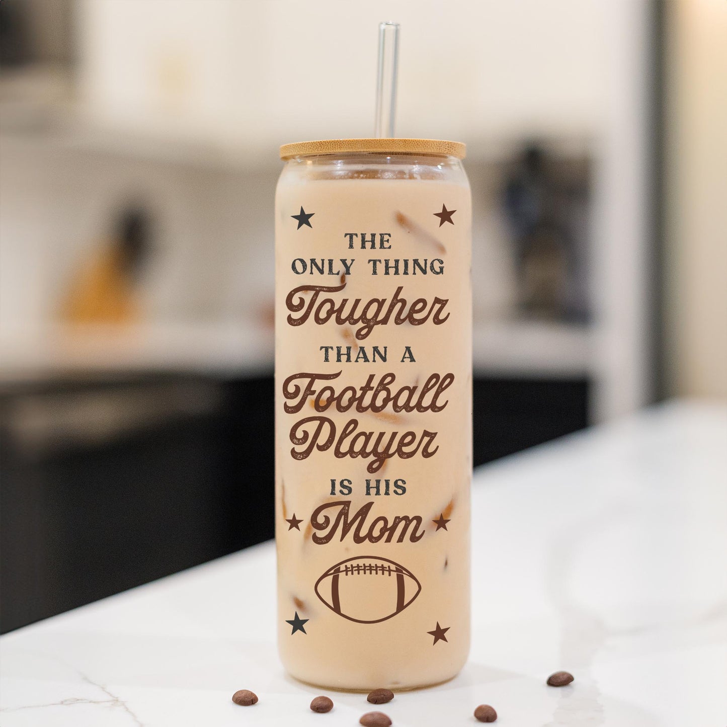 24oz Cold Brew Glass-Football Mom Tough -1