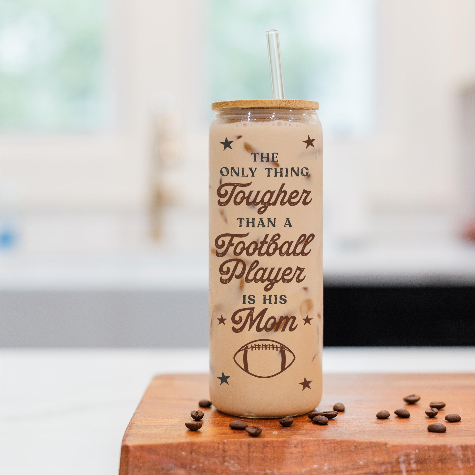 24oz Cold Brew Glass-Football Mom Tough -2