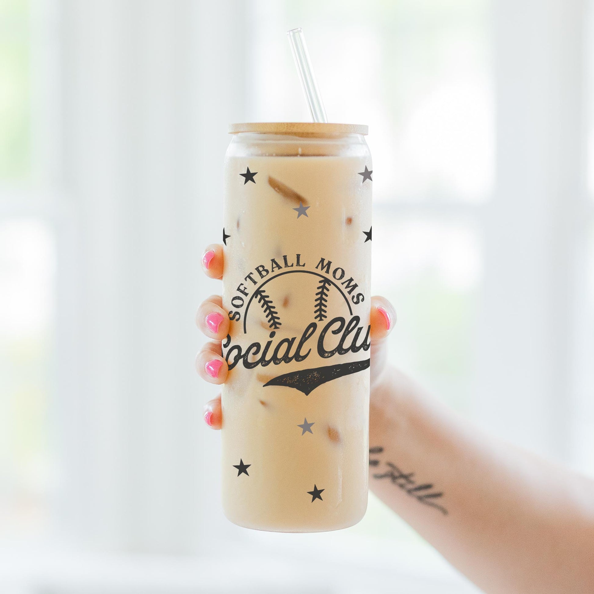 24oz Cold Brew Glass-Softball Moms Social Club -3