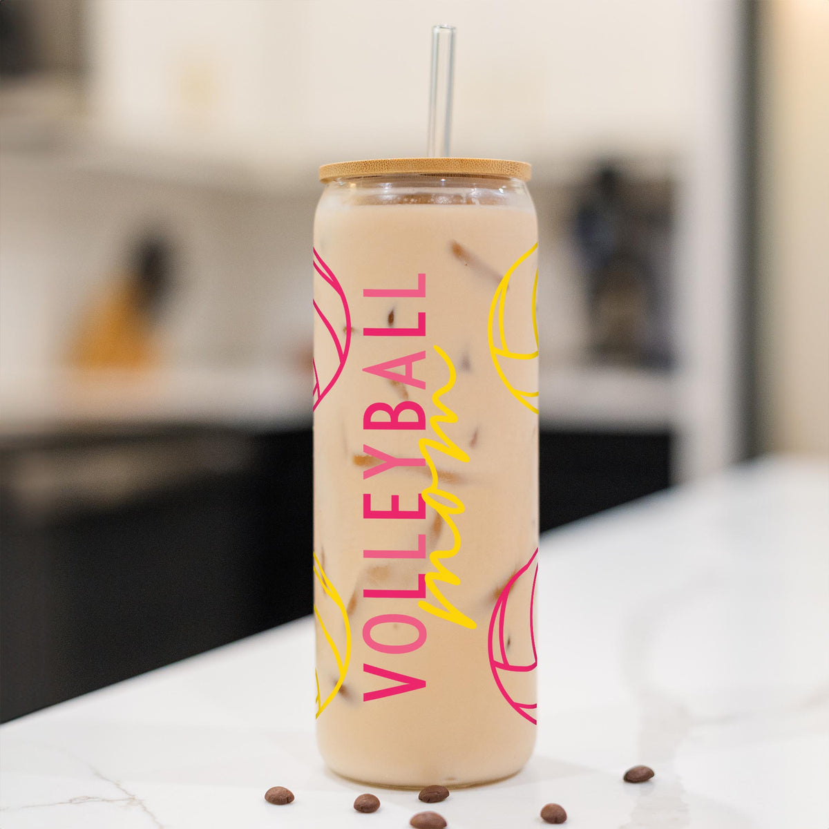 24oz Cold Brew Glass-Volleyball Mom -1