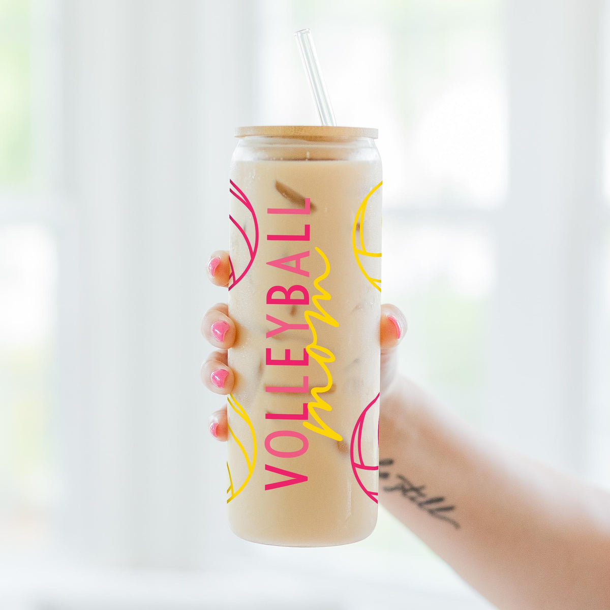 24oz Cold Brew Glass-Volleyball Mom -3