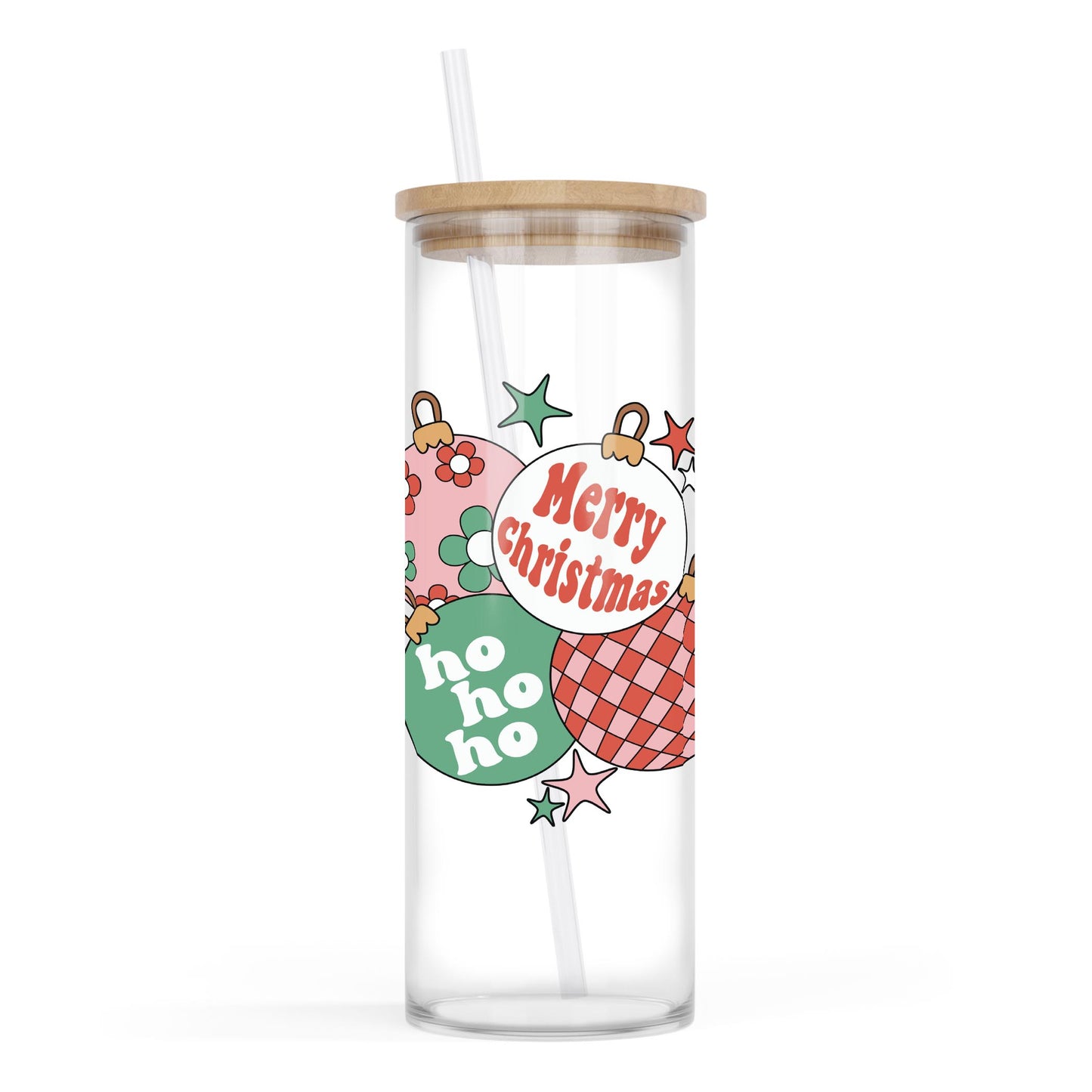24oz Cold Brew Glass-Retro Christmas Ornaments