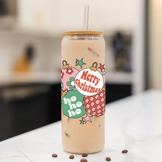 24oz Cold Brew Glass-Retro Christmas Ornaments