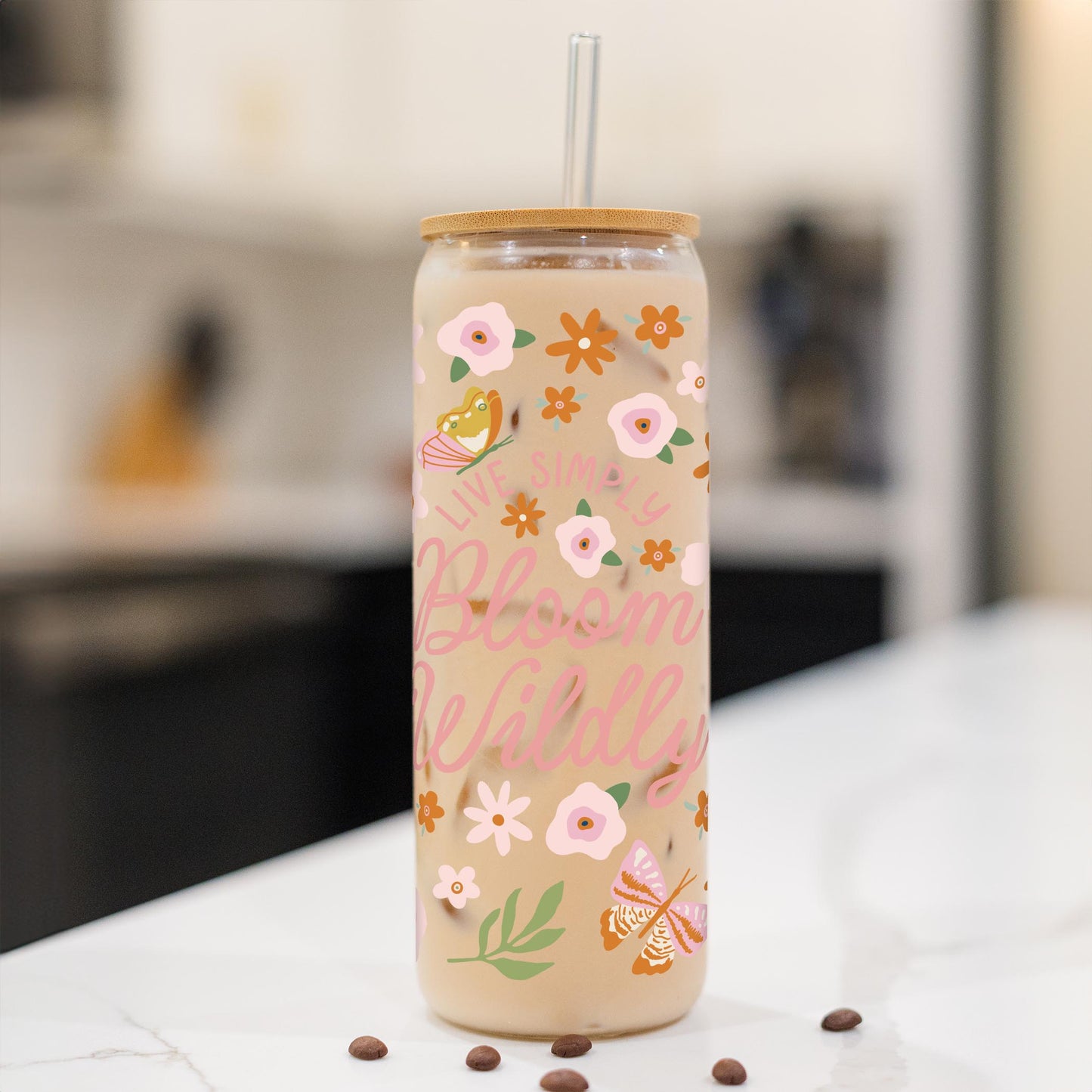 24oz Cold Brew Glass-Spring Live Simply Bloom Wildly