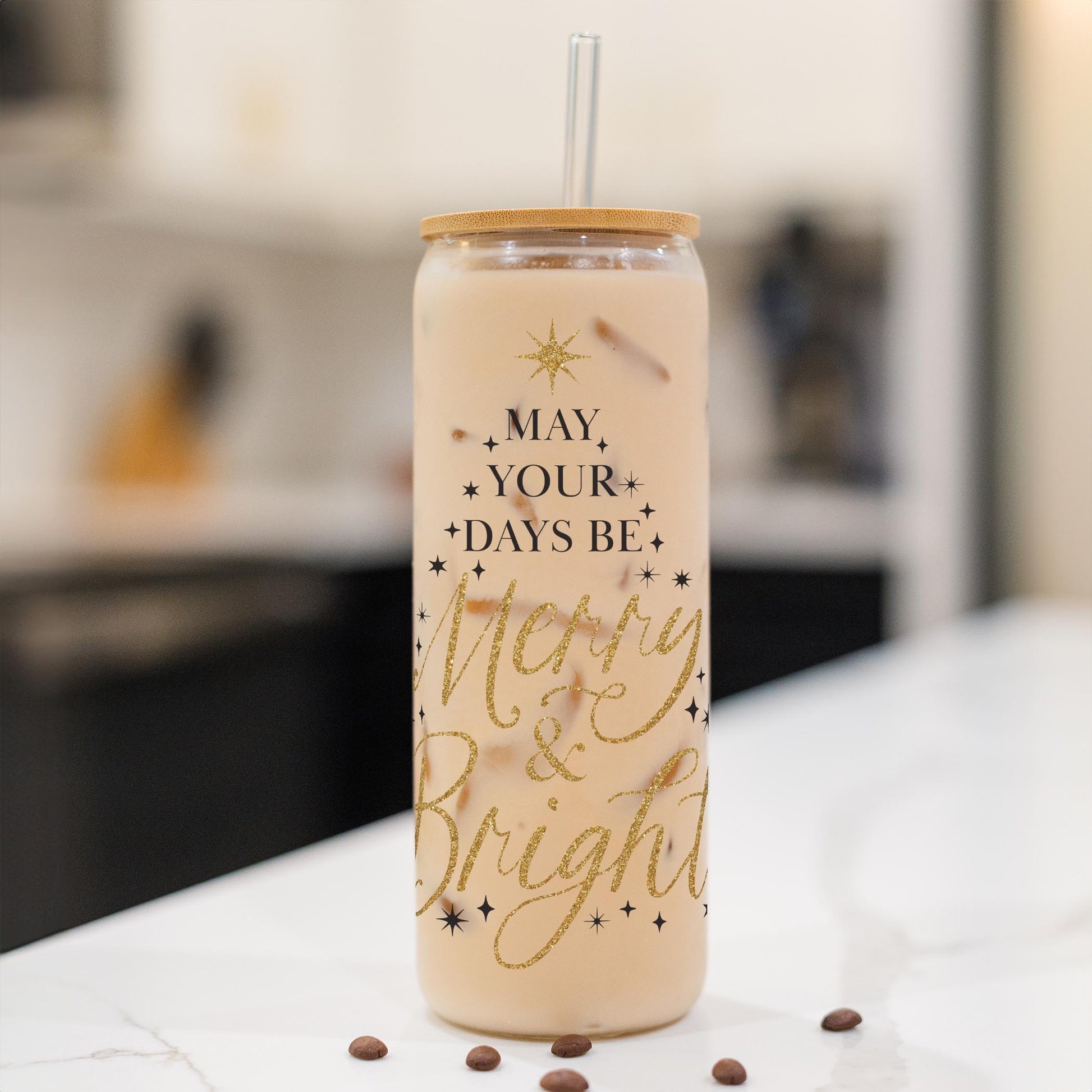 24oz Cold Brew Glass-Noir Christmas Merry & Bright -1