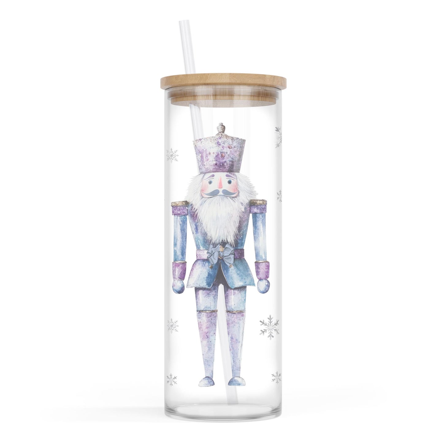 24oz Cold Brew Glass-Holiday Tidings Watercolor Nutcracker -0