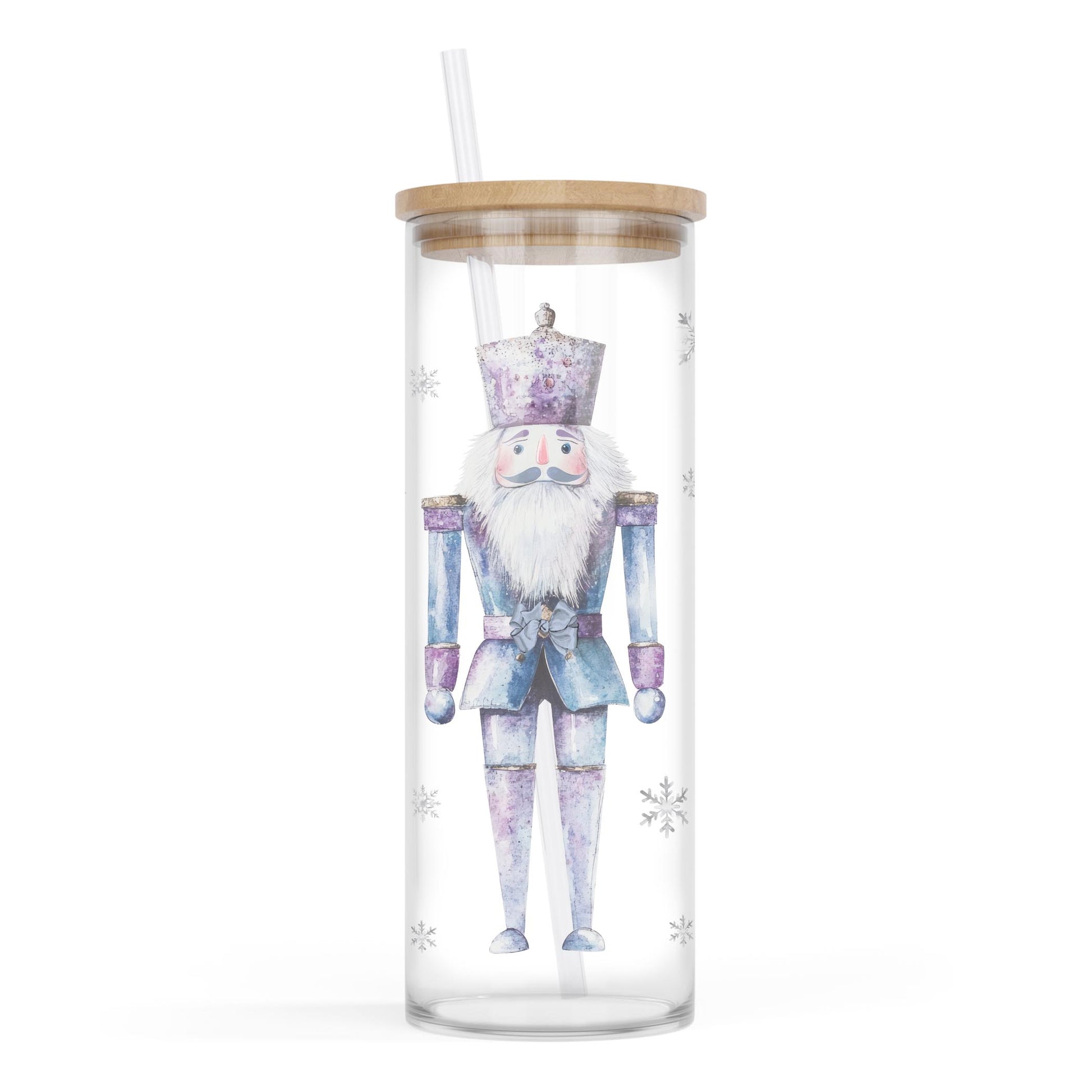 24oz Cold Brew Glass-Holiday Tidings Watercolor Nutcracker -0