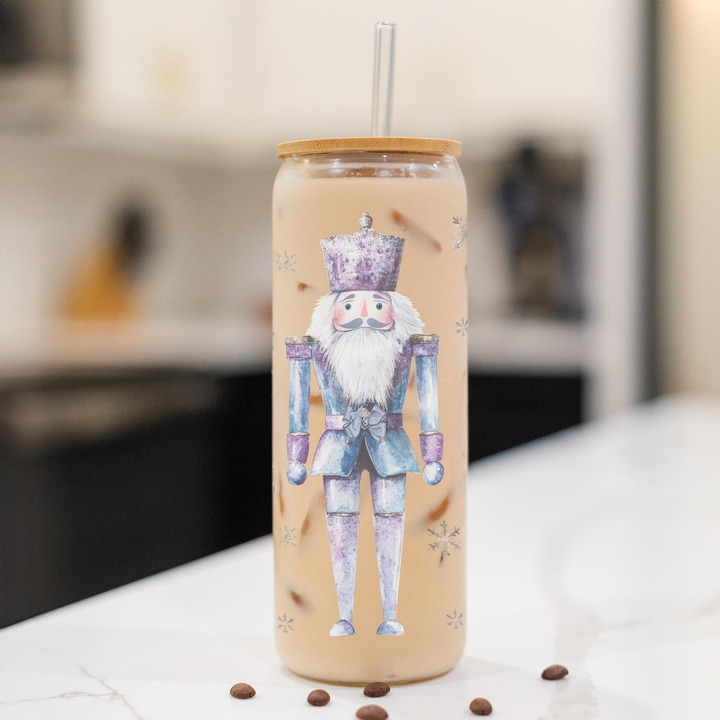 24oz Cold Brew Glass-Holiday Tidings Watercolor Nutcracker -1