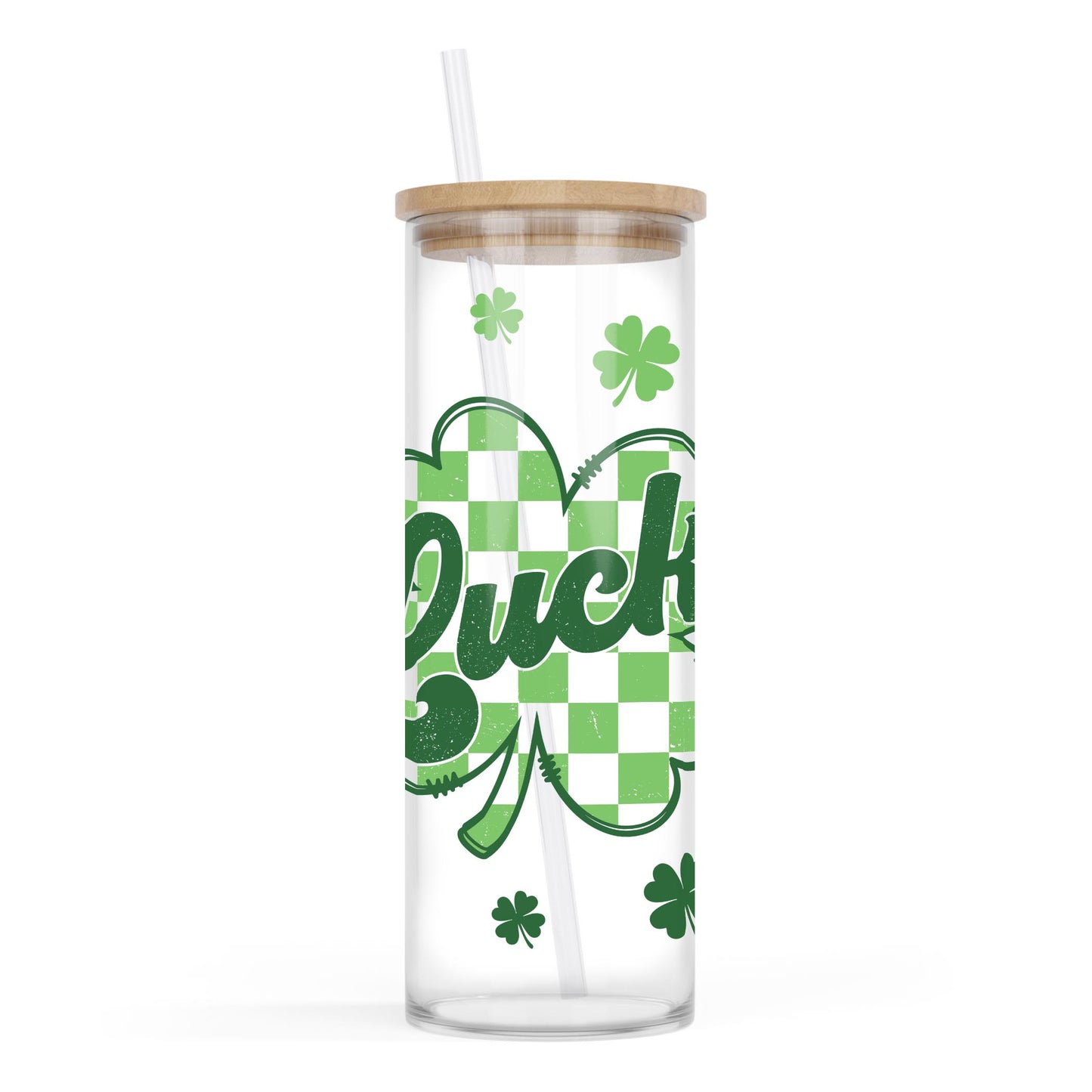 24oz Cold Brew Glass-St. Patrick's Day Lucky Checker Shamrock -0