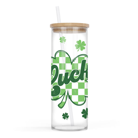 24oz Cold Brew Glass-St. Patrick's Day Lucky Checker Shamrock -0