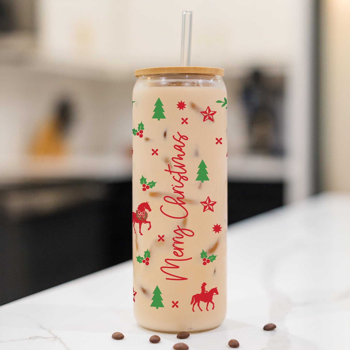 24oz Cold Brew Glass-Western Christmas -1