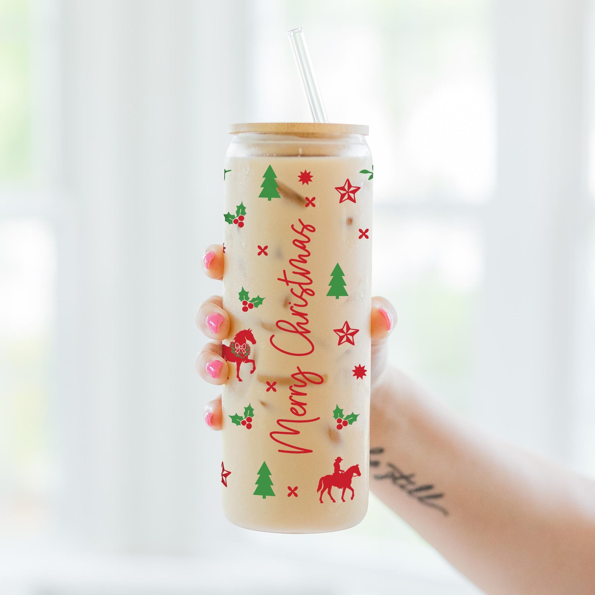 24oz Cold Brew Glass-Western Christmas -3