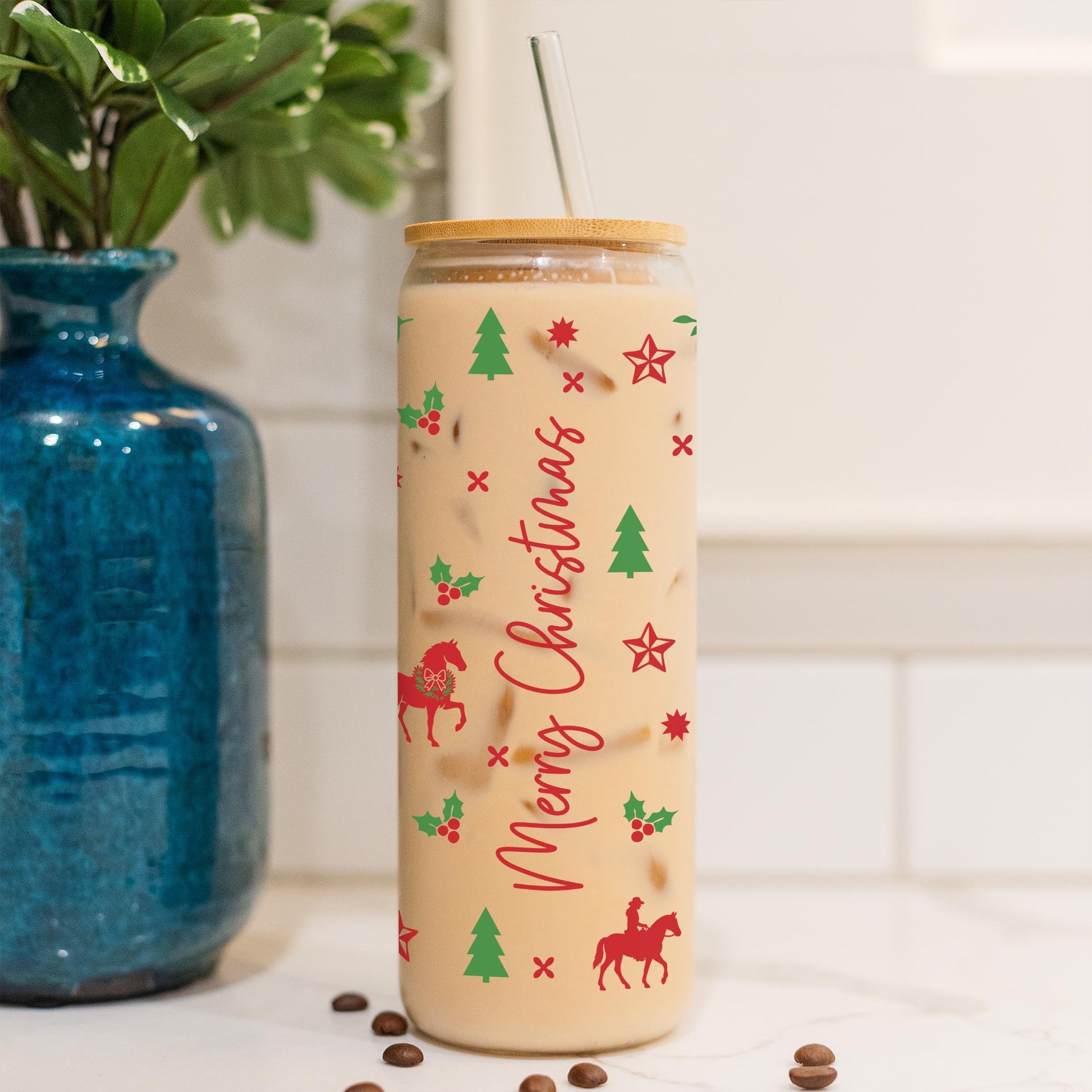 24oz Cold Brew Glass-Western Christmas -4